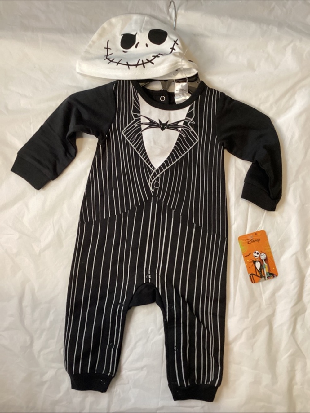 Disney Black & White Jack Skellington Pinstripe Baby Footie with Hat
